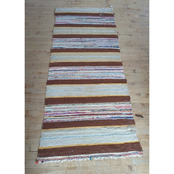 Antique Imported Swedish Hand Made Rag Rug Runner (29.5